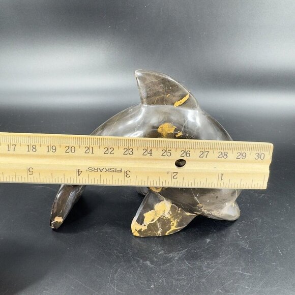 Hand Polished Marble Heavy Dolphin Figurine Animal Brown Multicolor Vintage - Picture 5 of 14
